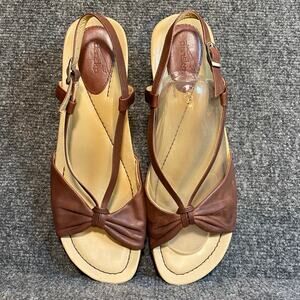 Dansko Womens 10.5 EU 41 Brown Leather Bow Wedge Open Toe Sandals Slingback